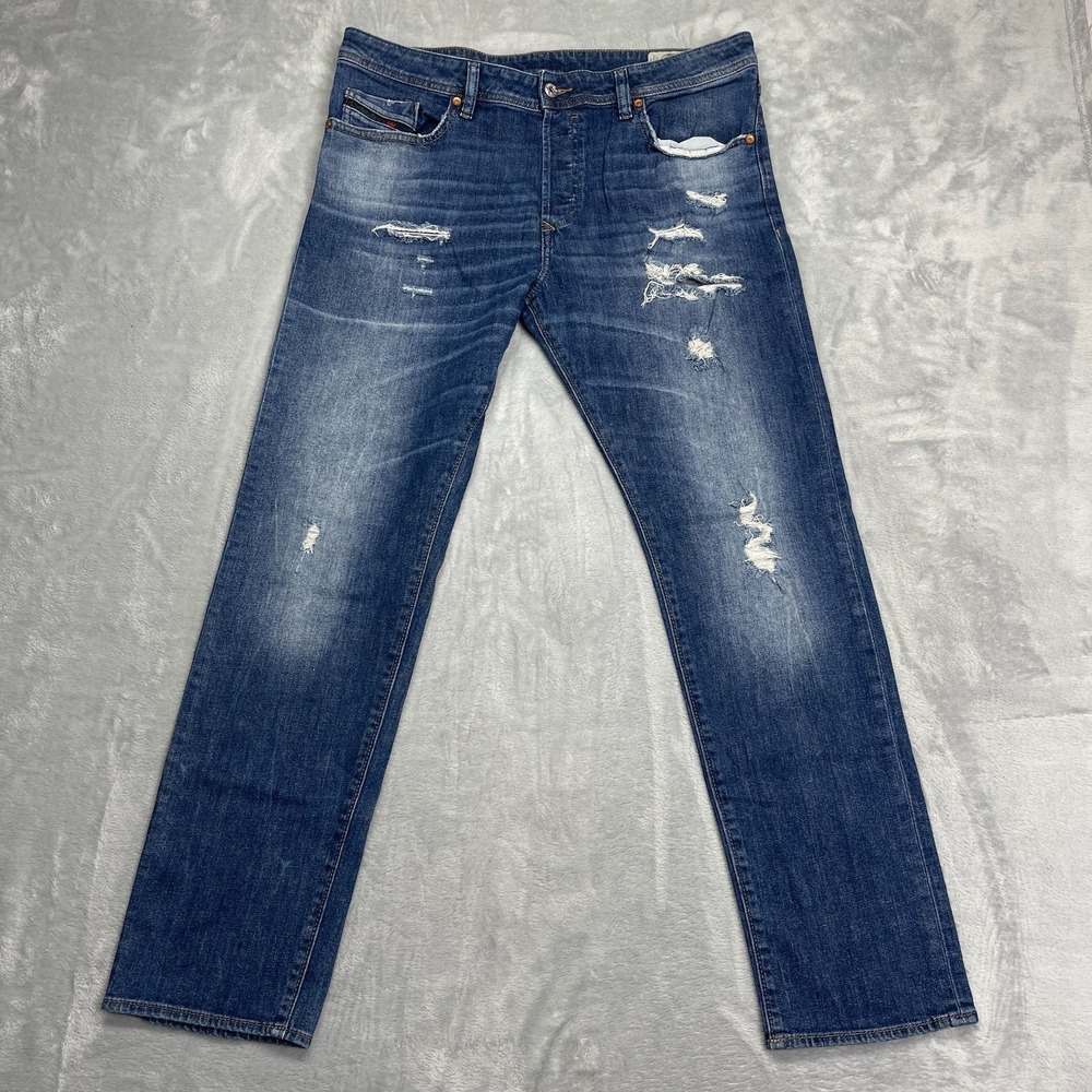 Diesel Jeans Mens 34x30 Blue Denim Stretch Buster Regular Slim Fit Tapered Leg